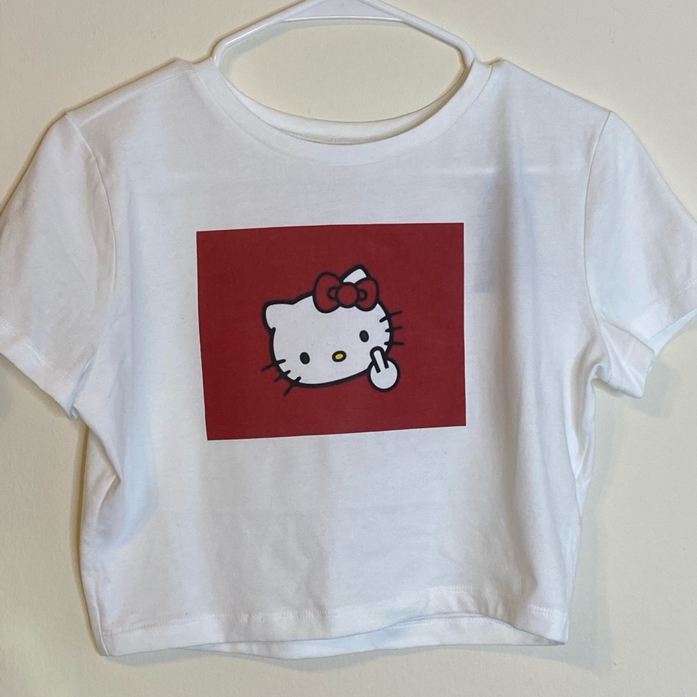 Hello kitty flip off crop top